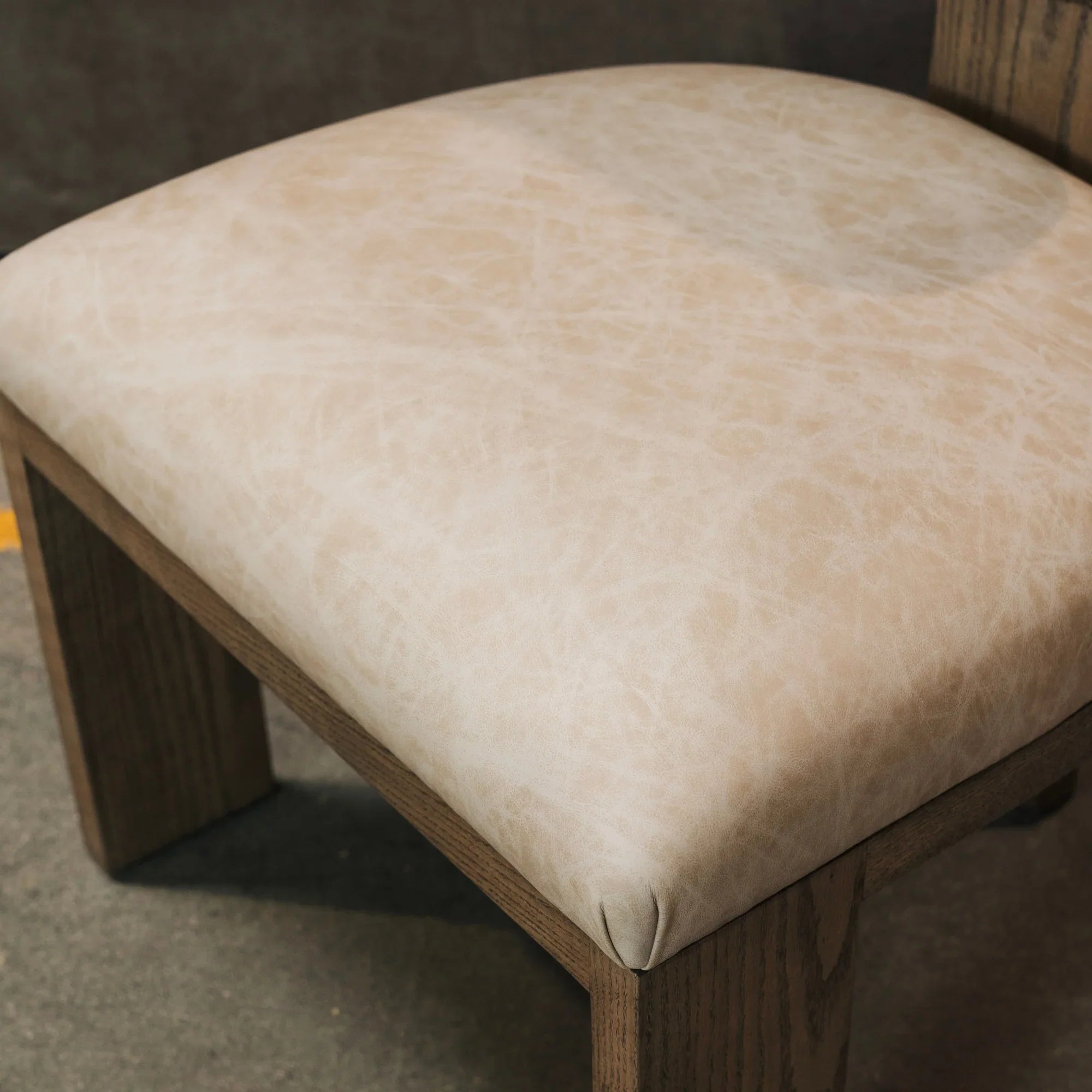 Close up of leather fabric on dining chair seat