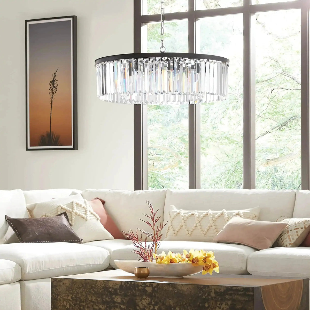Langley Crystal Round Chandelier - black finish, modern home lighting