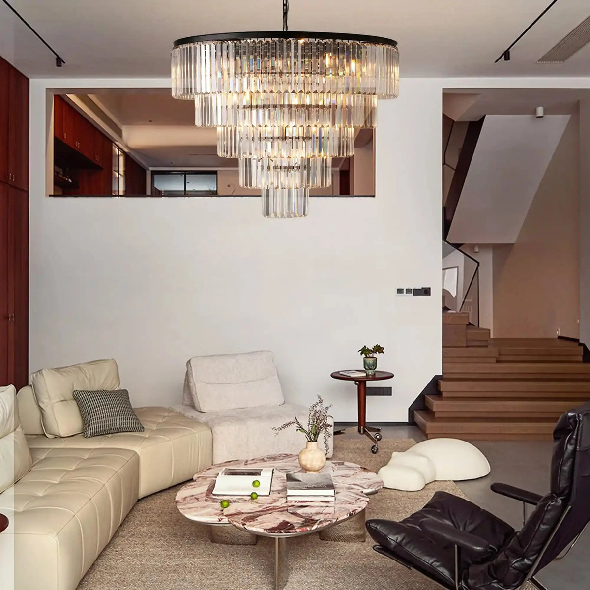 Langley Tiered Round Chandelier in black by Blush Lighting