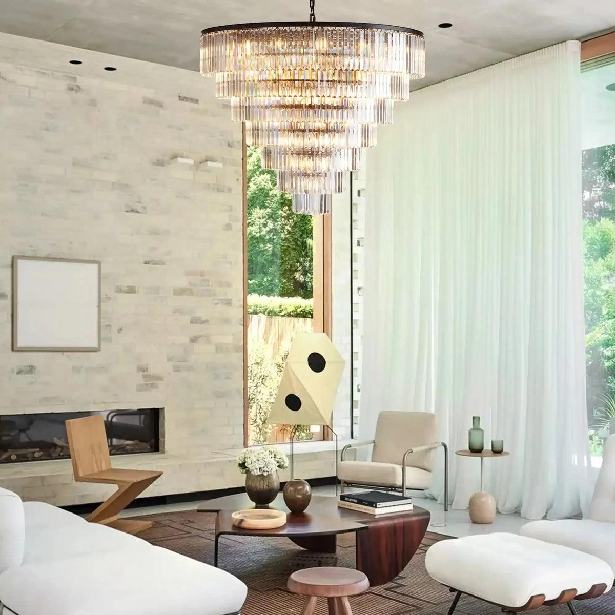 Langley Tiered Round Chandelier in black - modern foyer lighting