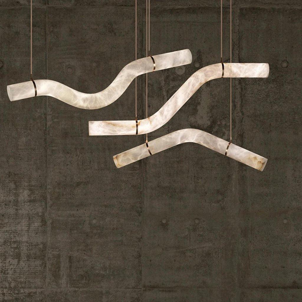Liberty Curved Pendant Alabaster Chandelier, Pendant Light Over Dining Table - Style ABrasscasivra