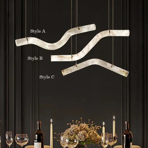 Liberty Curved Pendant Alabaster Chandelier, Pendant Light Over Dining Table - Style ABrasscasivra