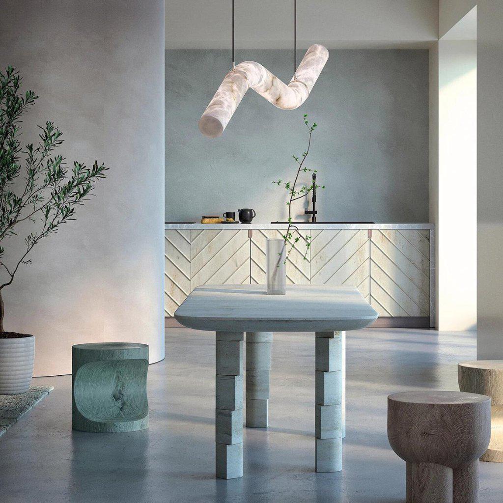 Liberty Curved Pendant Alabaster Chandelier, Pendant Light Over Dining Table - Style ABrasscasivra