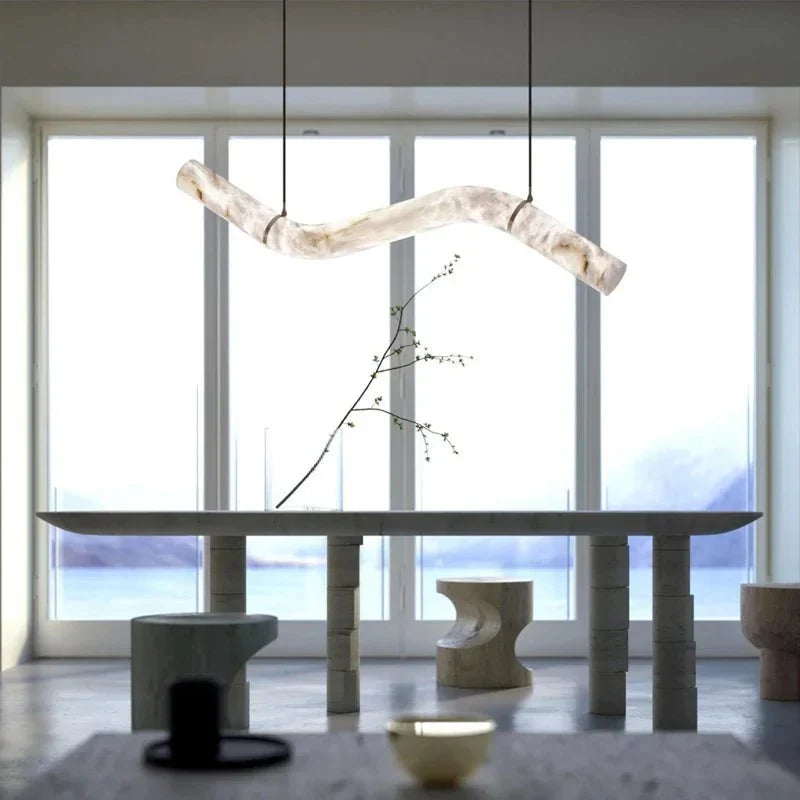 Liberty Curved Pendant Alabaster Chandelier, Pendant Light Over Dining Table - Style ABrasscasivra
