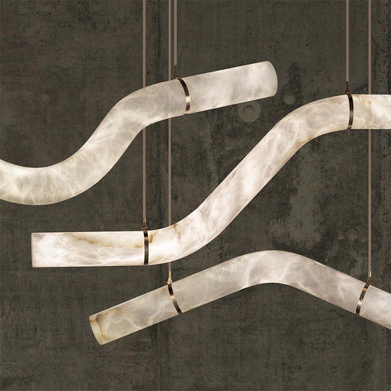 Liberty Curved Pendant Alabaster Chandelier, Pendant Light Over Dining Table - Style ABrasscasivra