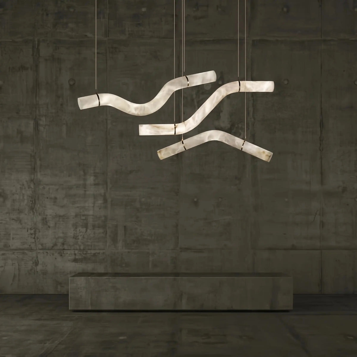 Liberty Curved Pendant Alabaster Chandelier, Pendant Light Over Dining Table - Style A 51.25"W*4.75"D* 24.5"HBrasscasivra