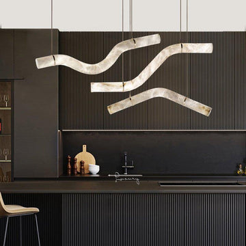 Liberty Curved Pendant Alabaster Chandelier, Pendant Light Over Dining Table - Style ABrasscasivra
