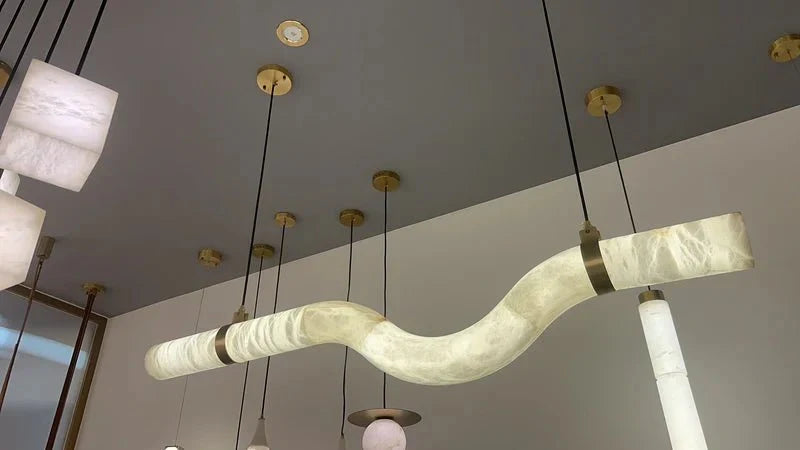 Liberty Curved Pendant Alabaster Chandelier, Pendant Light Over Dining Table - Style ABrasscasivra