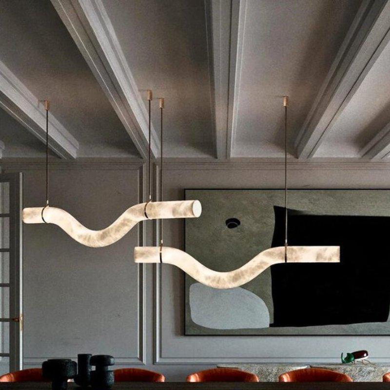 Liberty Curved Pendant Alabaster Chandelier, Pendant Light Over Dining Table - Style ABrasscasivra