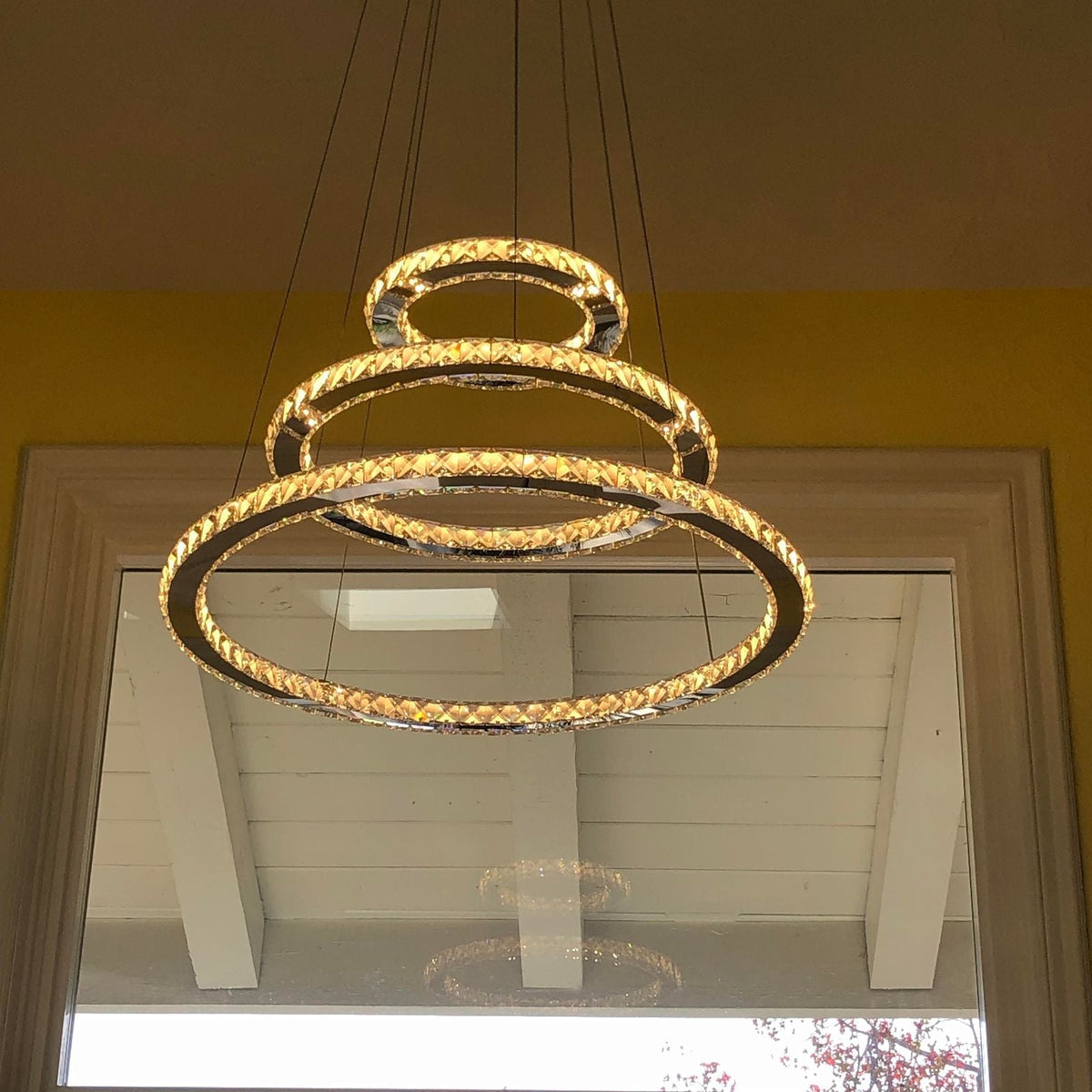 Light Luxury 5/6/7 Rings Crystal Chandelier for Staircase/Foyer/Villa - 2 Rings:Dia(11.8"+19.7")Goldcasivra