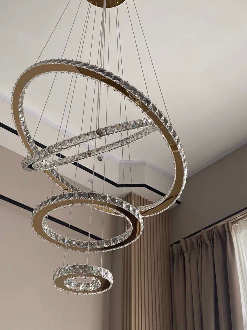 Light Luxury 5/6/7 Rings Crystal Chandelier for Staircase/Foyer/Villa - 2 Rings:Dia(11.8"+19.7")Goldcasivra