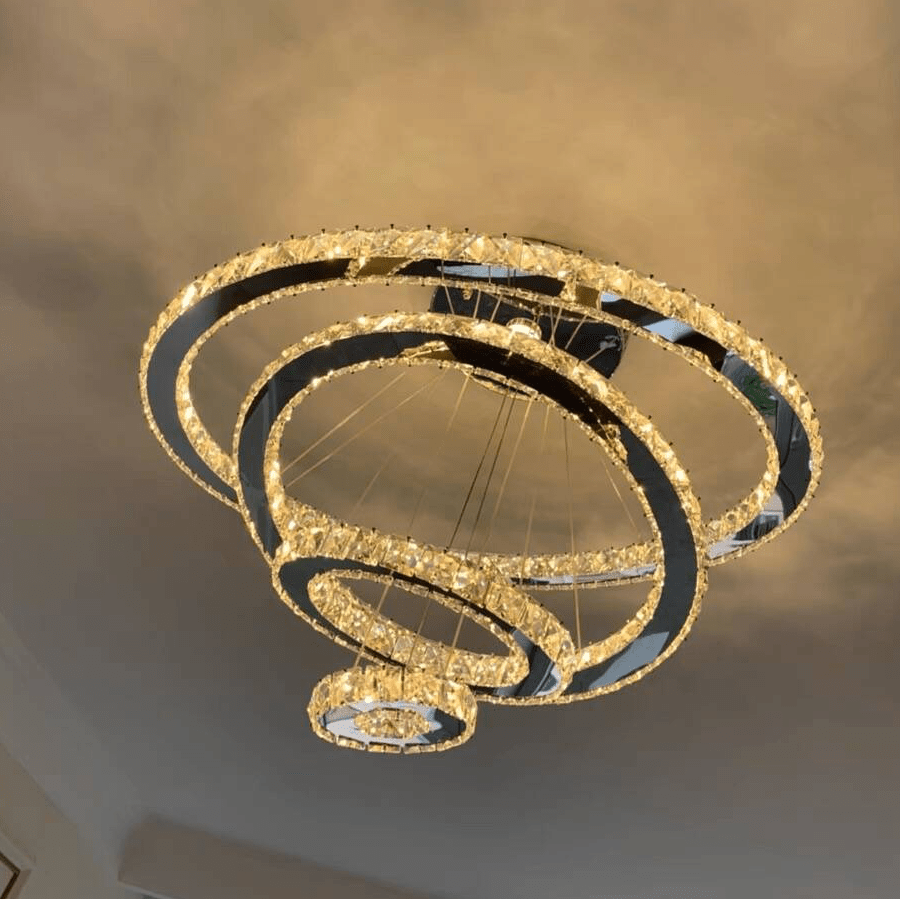 Light Luxury 5/6/7 Rings Crystal Chandelier for Staircase/Foyer/Villa - 2 Rings:Dia(11.8"+19.7")Goldcasivra