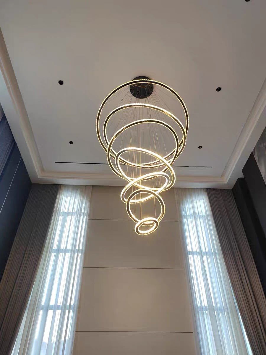 Light Luxury 5/6/7 Rings Crystal Chandelier for Staircase/Foyer/Villa - 2 Rings:Dia(11.8"+19.7")Goldcasivra