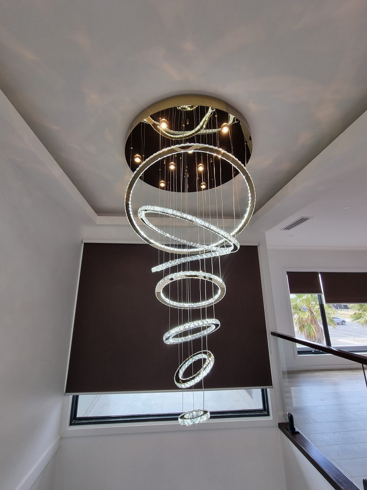 Light Luxury 5/6/7 Rings Crystal Chandelier for Staircase/Foyer/Villa - 2 Rings:Dia(11.8"+19.7")Goldcasivra