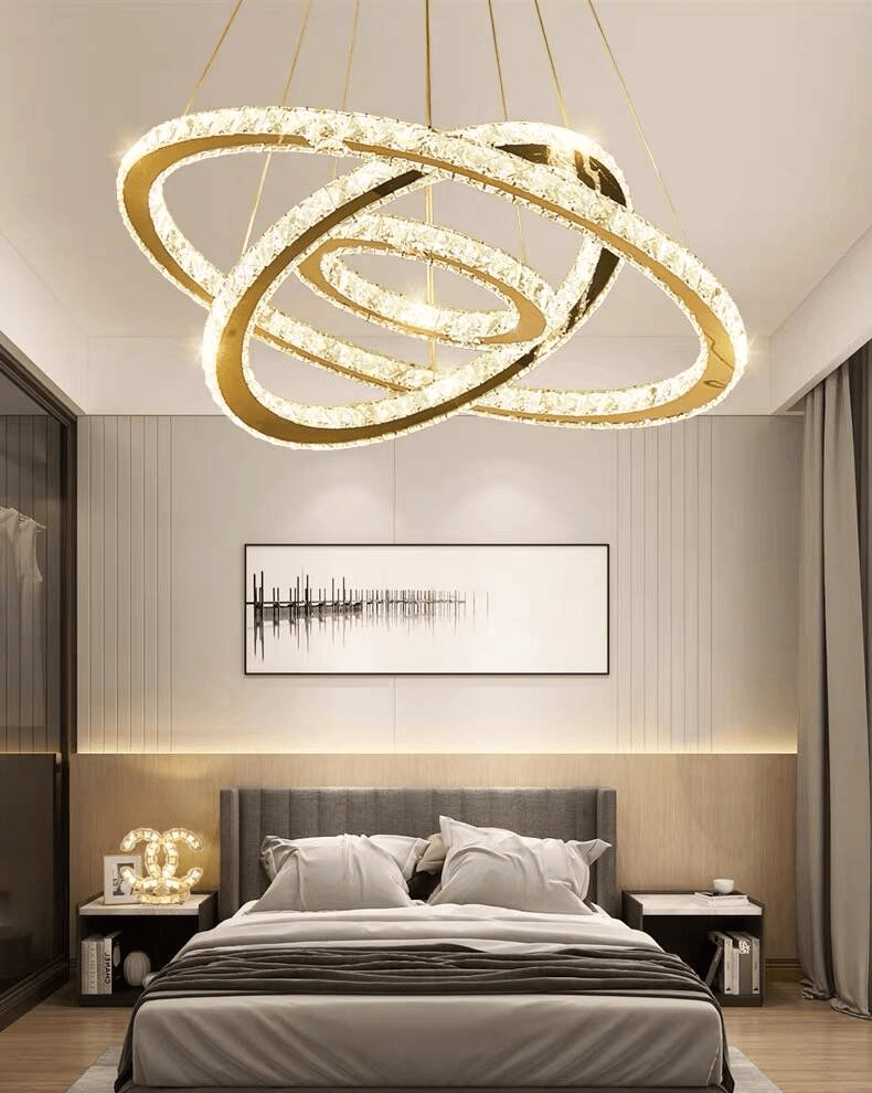 Light Luxury 5/6/7 Rings Crystal Chandelier for Staircase/Foyer/Villa - 2 Rings:Dia(11.8"+19.7")Goldcasivra