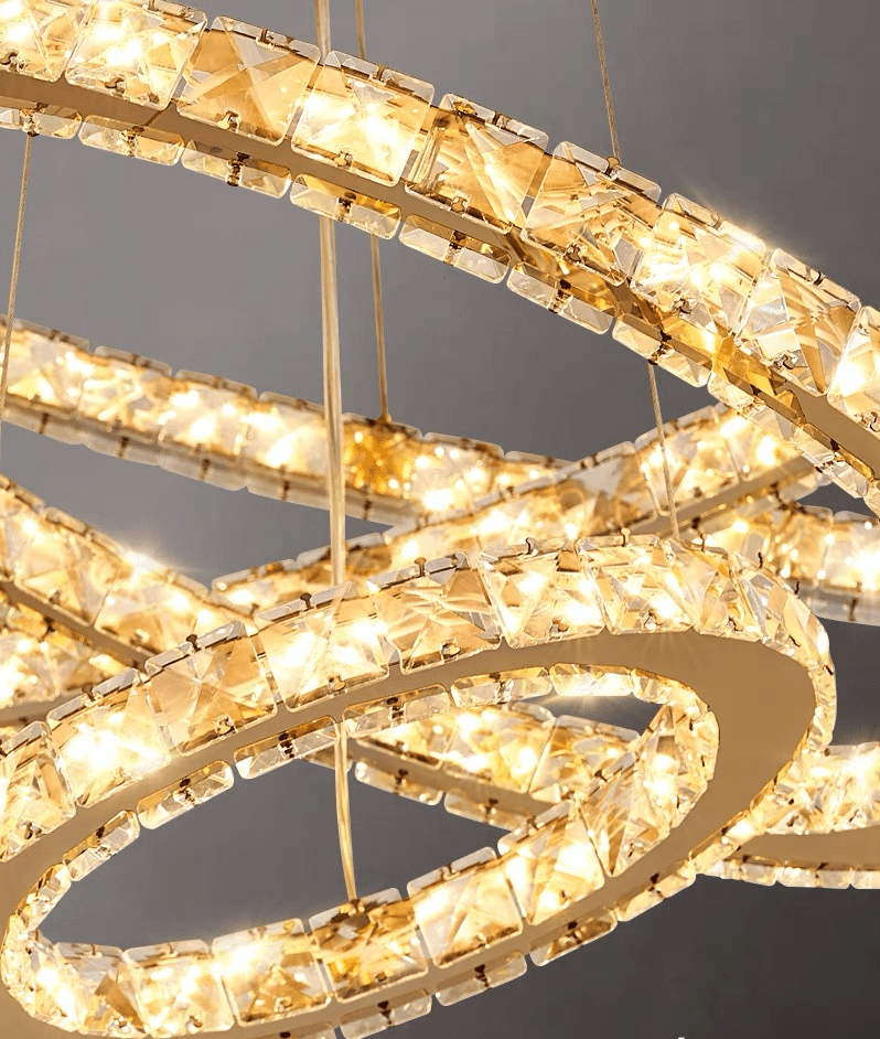 Light Luxury 5/6/7 Rings Crystal Chandelier for Staircase/Foyer/Villa - 2 Rings:Dia(11.8"+19.7")Goldcasivra