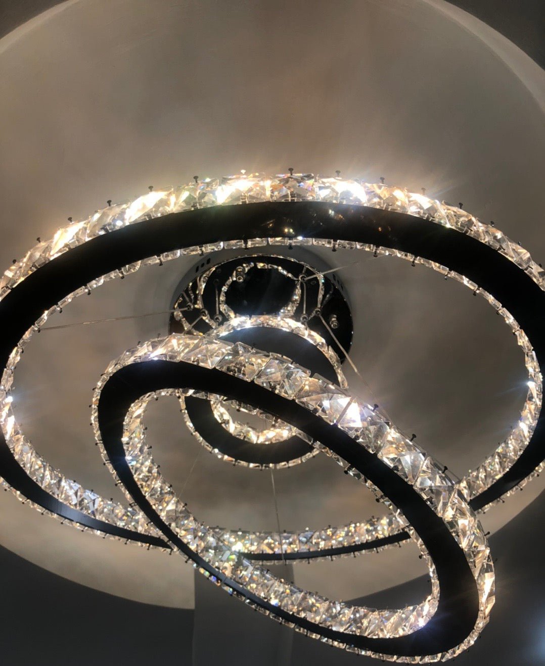 Light Luxury 5/6/7 Rings Crystal Chandelier for Staircase/Foyer/Villa - 2 Rings:Dia(11.8"+19.7")Goldcasivra