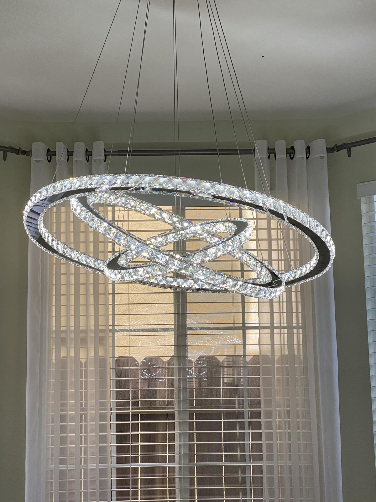 Light Luxury 5/6/7 Rings Crystal Chandelier for Staircase/Foyer/Villa - 2 Rings:Dia(11.8"+19.7")Goldcasivra