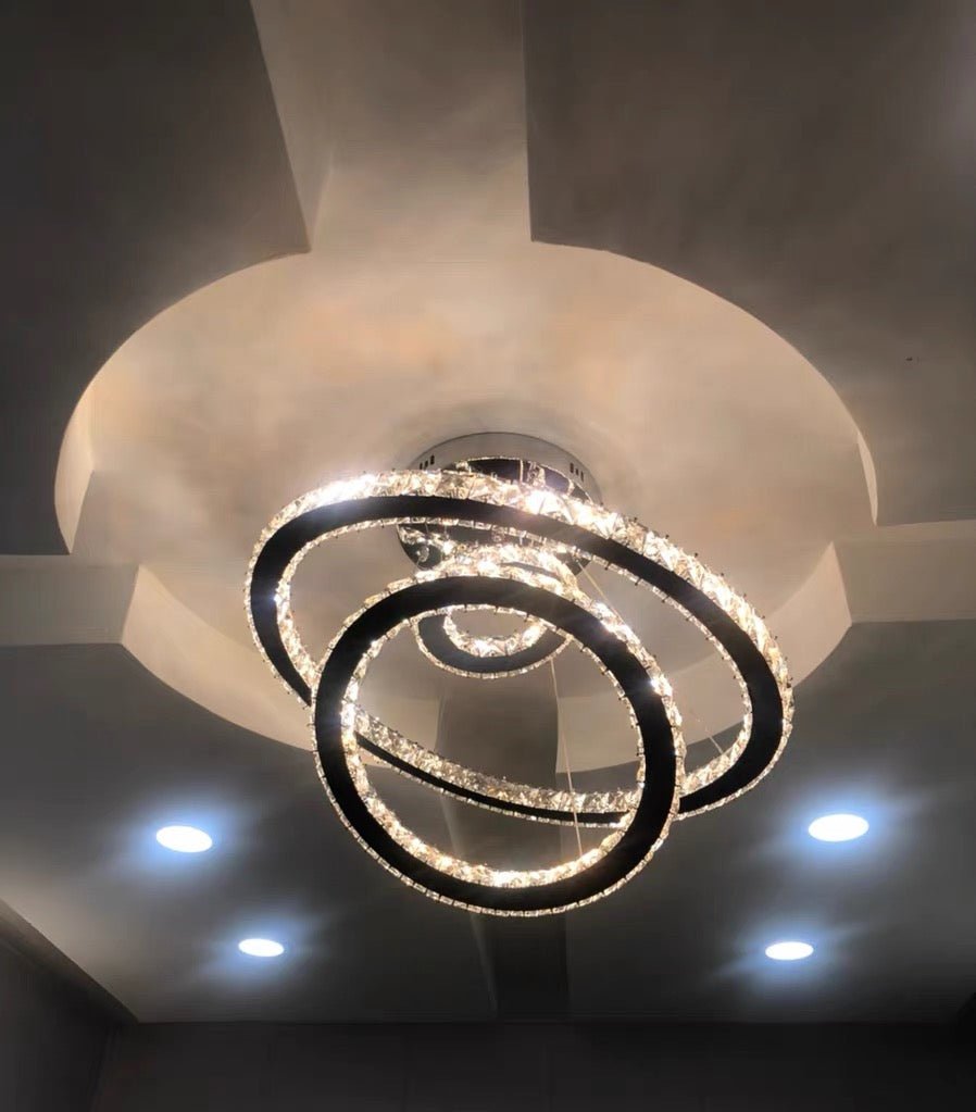Light Luxury 5/6/7 Rings Crystal Chandelier for Staircase/Foyer/Villa - 2 Rings:Dia(11.8"+19.7")Goldcasivra