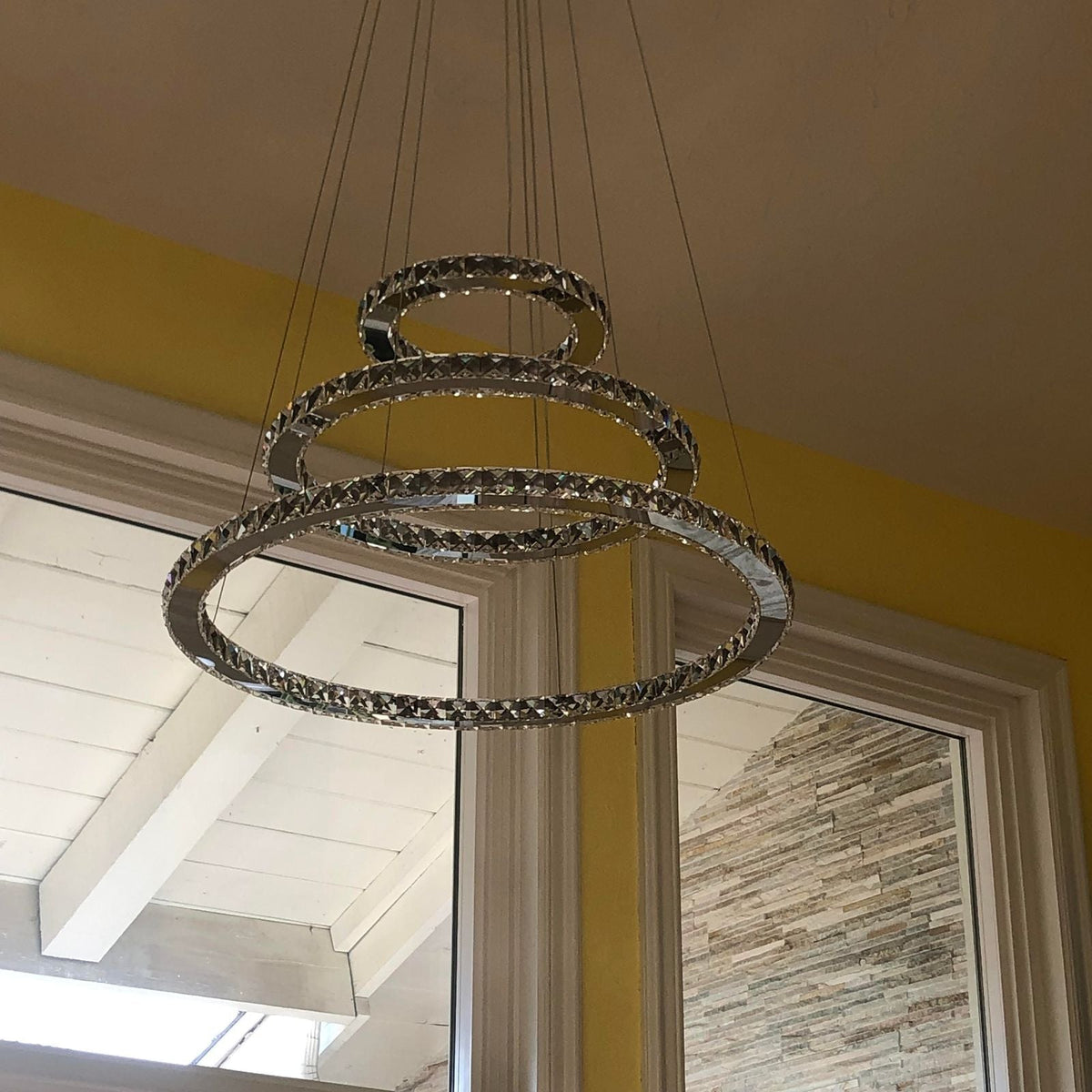 Light Luxury 5/6/7 Rings Crystal Chandelier for Staircase/Foyer/Villa - 2 Rings:Dia(11.8"+19.7")Goldcasivra
