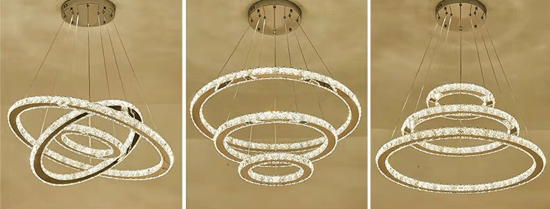 Light Luxury 5/6/7 Rings Crystal Chandelier for Staircase/Foyer/Villa - 2 Rings:Dia(11.8"+19.7")Goldcasivra