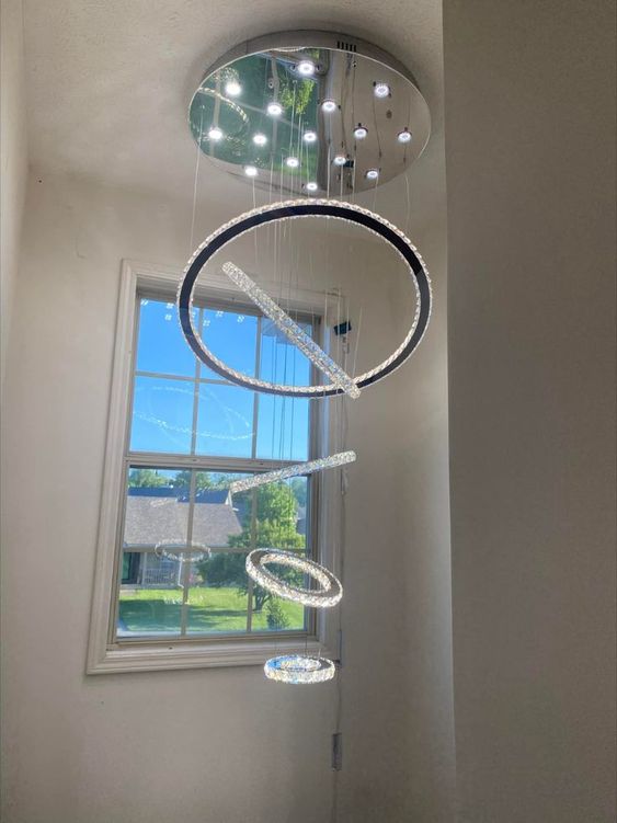 Light Luxury 5/6/7 Rings Crystal Chandelier for Staircase/Foyer/Villa - 2 Rings:Dia(11.8"+19.7")Goldcasivra