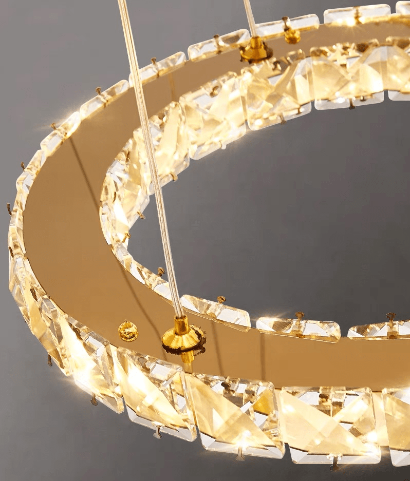 Light Luxury 5/6/7 Rings Crystal Chandelier for Staircase/Foyer/Villa - 2 Rings:Dia(11.8"+19.7")Goldcasivra