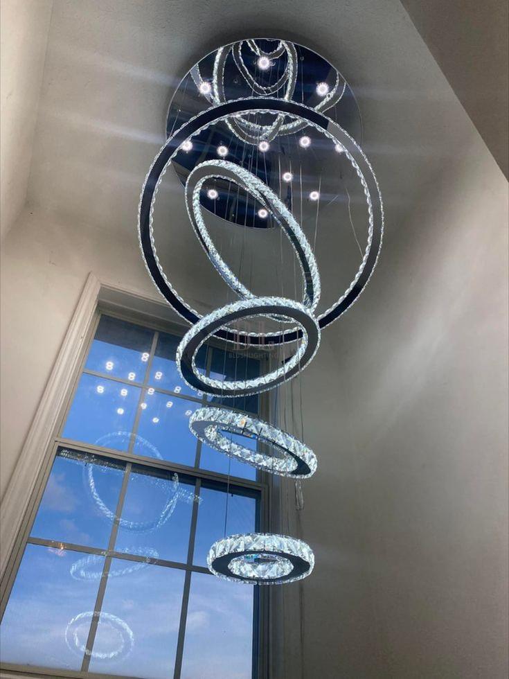 Light Luxury 5/6/7 Rings Crystal Chandelier for Staircase/Foyer/Villa - 2 Rings:Dia(11.8"+19.7")Goldcasivra