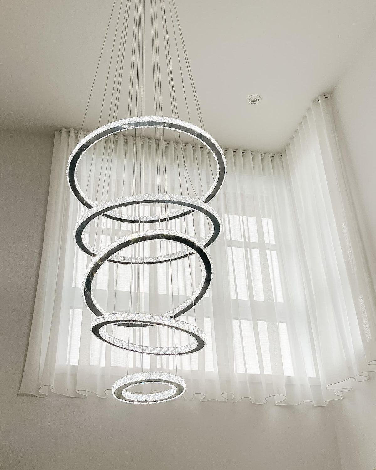 Light Luxury 5/6/7 Rings Crystal Chandelier for Staircase/Foyer/Villa - 2 Rings:Dia(11.8"+19.7")Goldcasivra