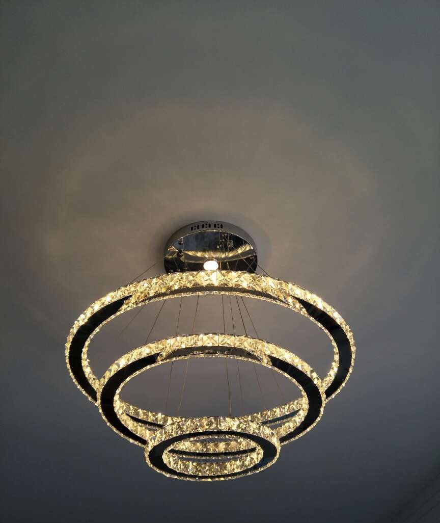 Light Luxury 5/6/7 Rings Crystal Chandelier for Staircase/Foyer/Villa - 2 Rings:Dia(11.8"+19.7")Goldcasivra