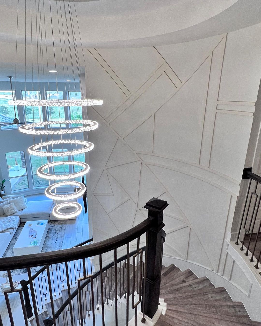 Light Luxury 5/6/7 Rings Crystal Chandelier for Staircase/Foyer/Villa - 2 Rings:Dia(11.8"+19.7")Goldcasivra