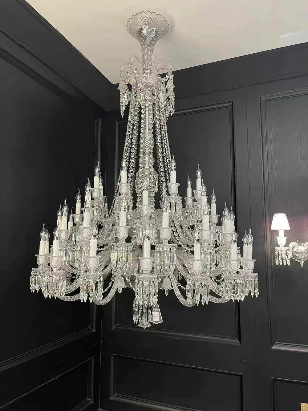 Light Luxury Classic Long Version Tiered Candle Light Crystal Chandelier for High-ceiling Rooms/Living Room - 84 Lights/D79.92"*H124.8"/225kgWithout LampshadeWarm Lightcasivra