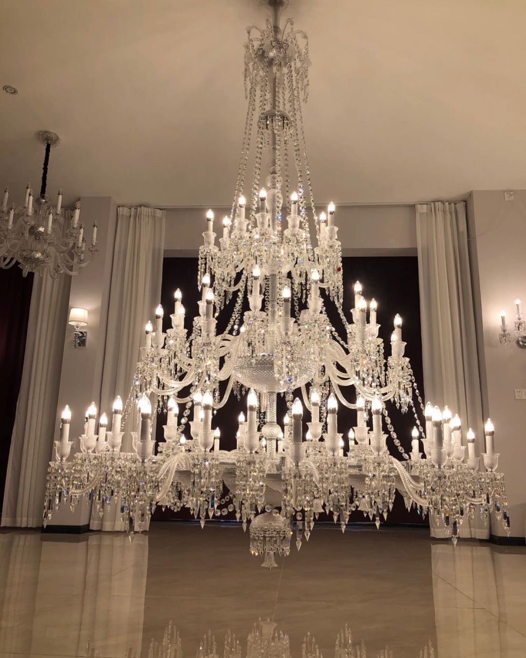 Light Luxury Classic Long Version Tiered Candle Light Crystal Chandelier for High-ceiling Rooms/Living Room - 84 Lights/D79.92"*H124.8"/225kgWithout LampshadeWarm Lightcasivra