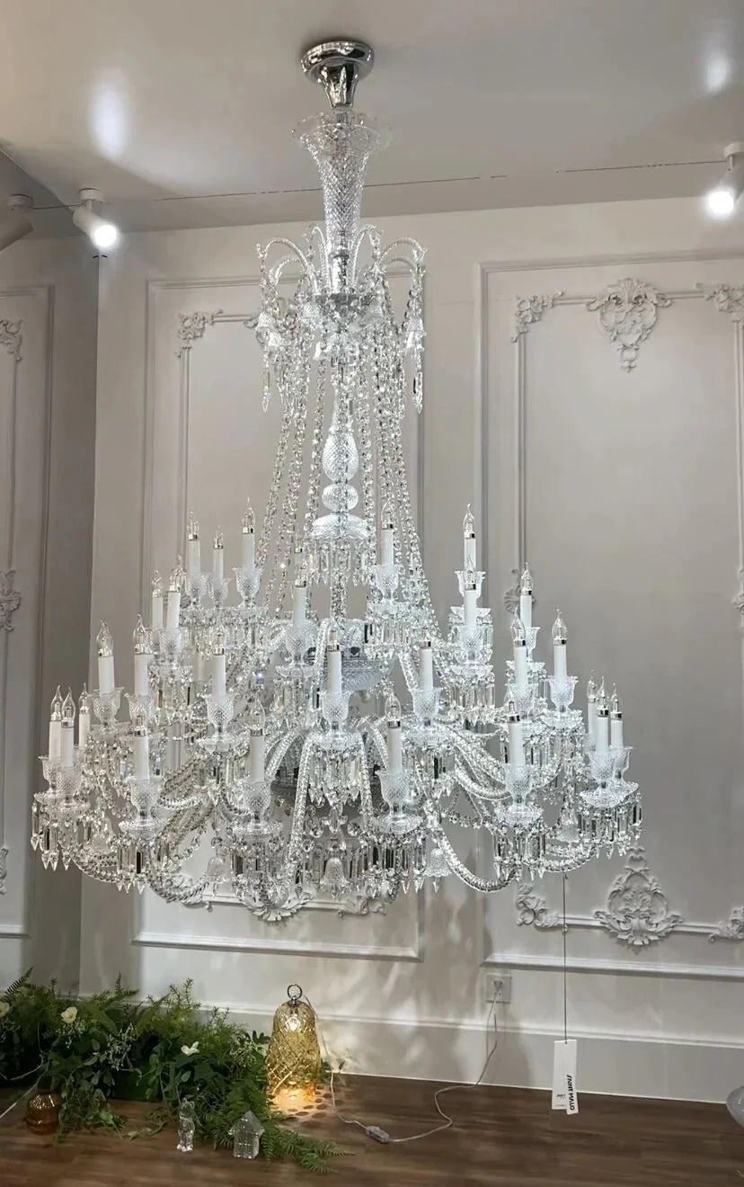 Light Luxury Classic Long Version Tiered Candle Light Crystal Chandelier for High-ceiling Rooms/Living Room - 84 Lights/D79.92"*H124.8"/225kgWithout LampshadeWarm Lightcasivra