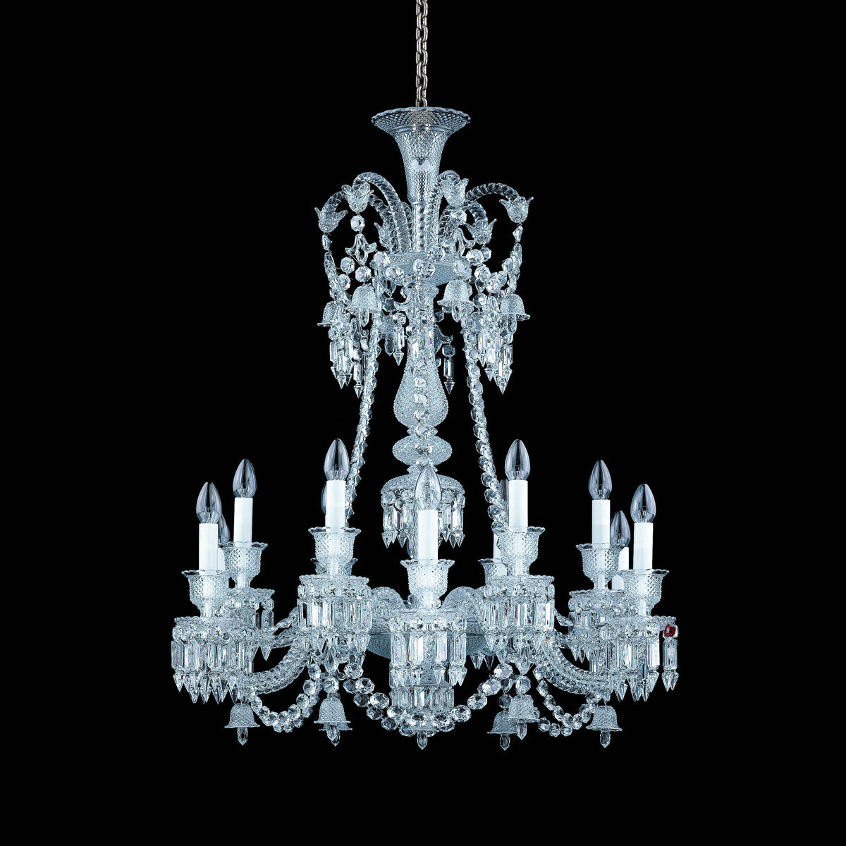 Light Luxury Classic Long Version Tiered Candle Light Crystal Chandelier for High-ceiling Rooms/Living Room - 12 Lights/D31.89"*H43.7"Without LampshadeWarm Lightcasivra