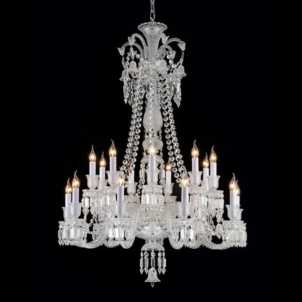 Light Luxury Classic Long Version Tiered Candle Light Crystal Chandelier for High-ceiling Rooms/Living Room - 24 Lights/D42.52"*H58.66"Without LampshadeWarm Lightcasivra