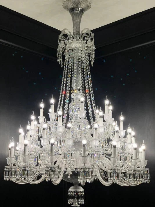 Light Luxury Classic Long Version Tiered Candle Light Crystal Chandelier for High-ceiling Rooms/Living Room - 84 Lights/D79.92"*H124.8"/225kgWithout LampshadeWarm Lightcasivra