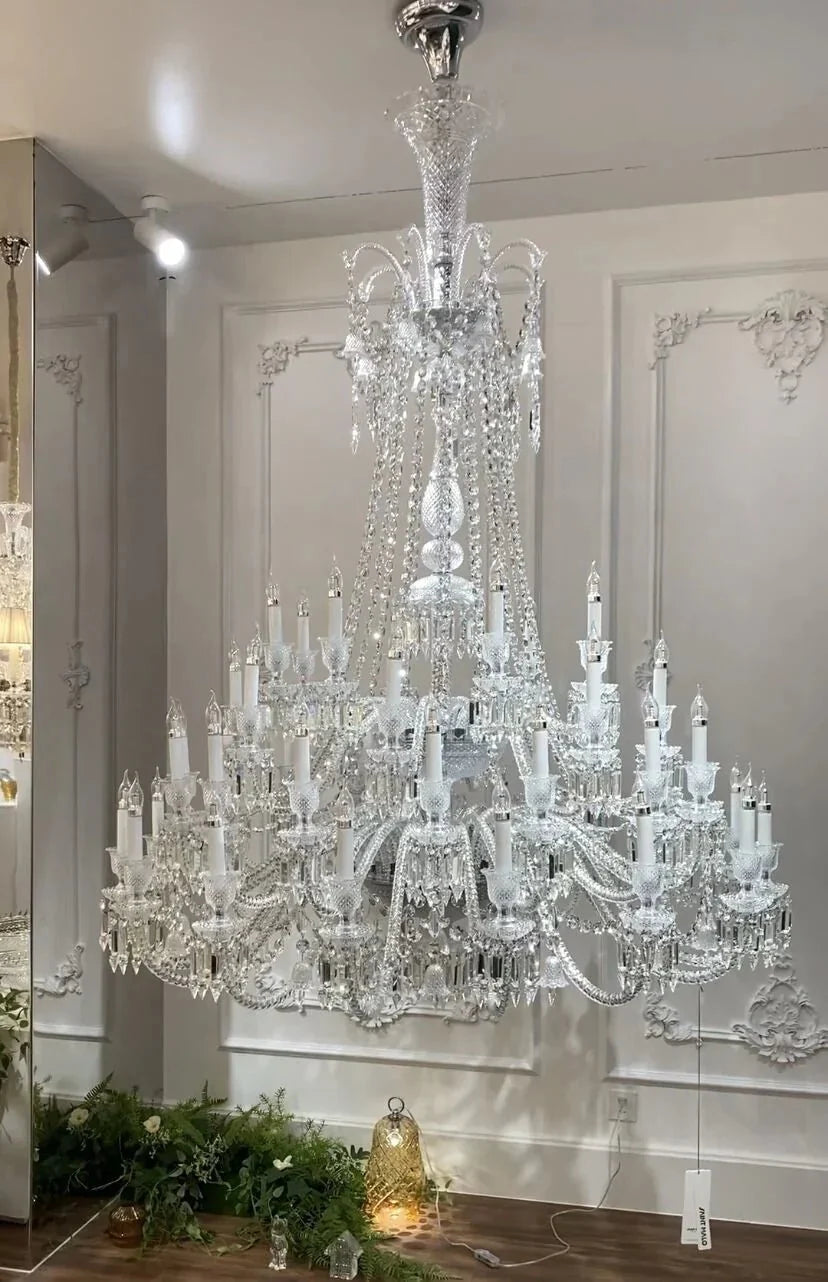 Light Luxury Classic Long Version Tiered Candle Light Crystal Chandelier for High-ceiling Rooms/Living Room - 84 Lights/D79.92"*H124.8"/225kgWithout LampshadeWarm Lightcasivra