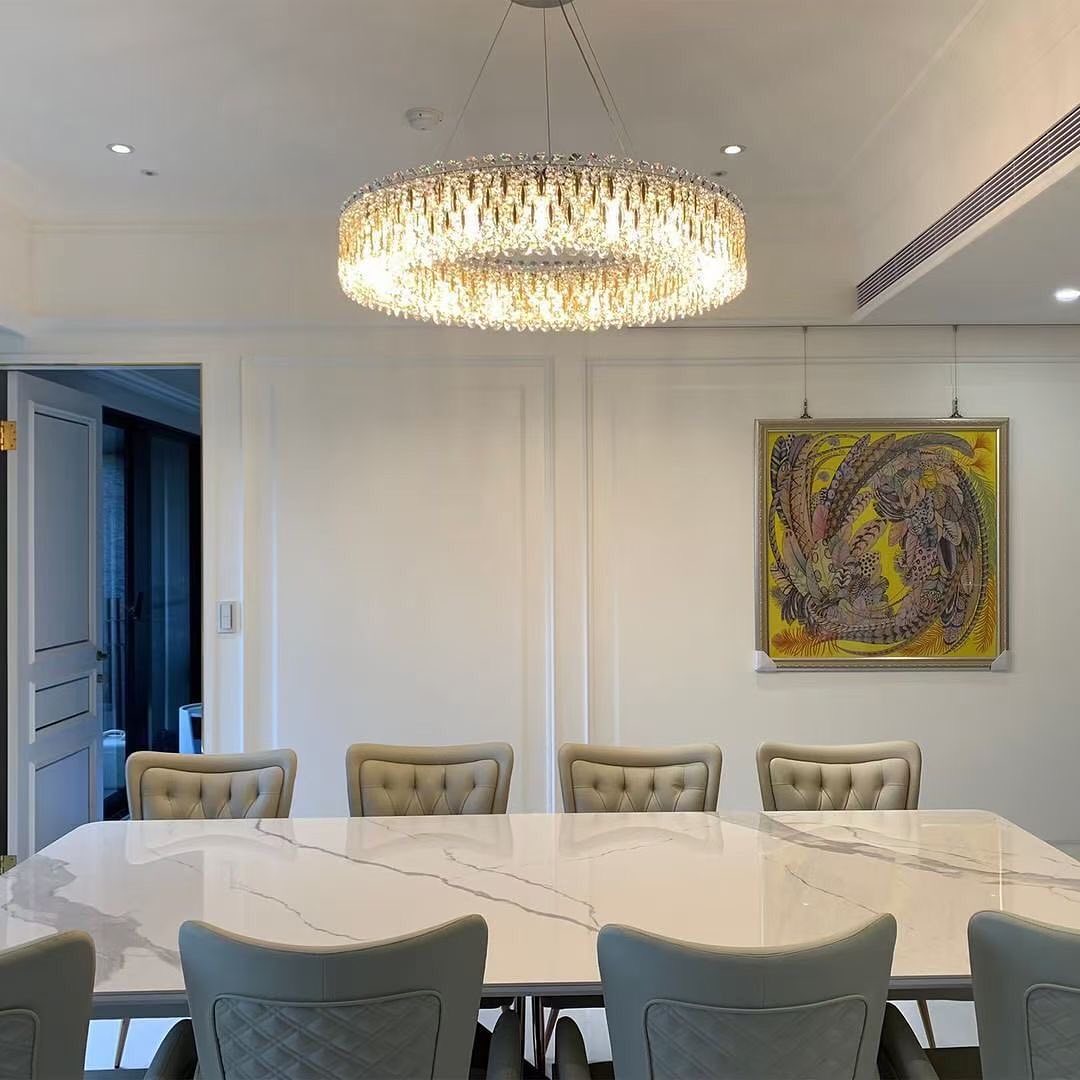 Light Luxury Crystal Beads Drum Collection Flush Mounted/Rectangle/Round Chandelier - Flush Mount/Round/3 Lights/D15.5"*H6.5"/6kgChrome Finish+Stainless Steel Leavescasivra