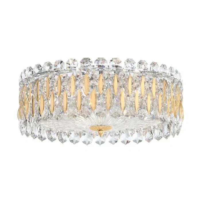 Light Luxury Crystal Beads Drum Collection Flush Mounted/Rectangle/Round Chandelier - Flush Mount/Round/3 Lights/D15.5"*H6.5"/6kgChrome Finish+Gold Leavescasivra