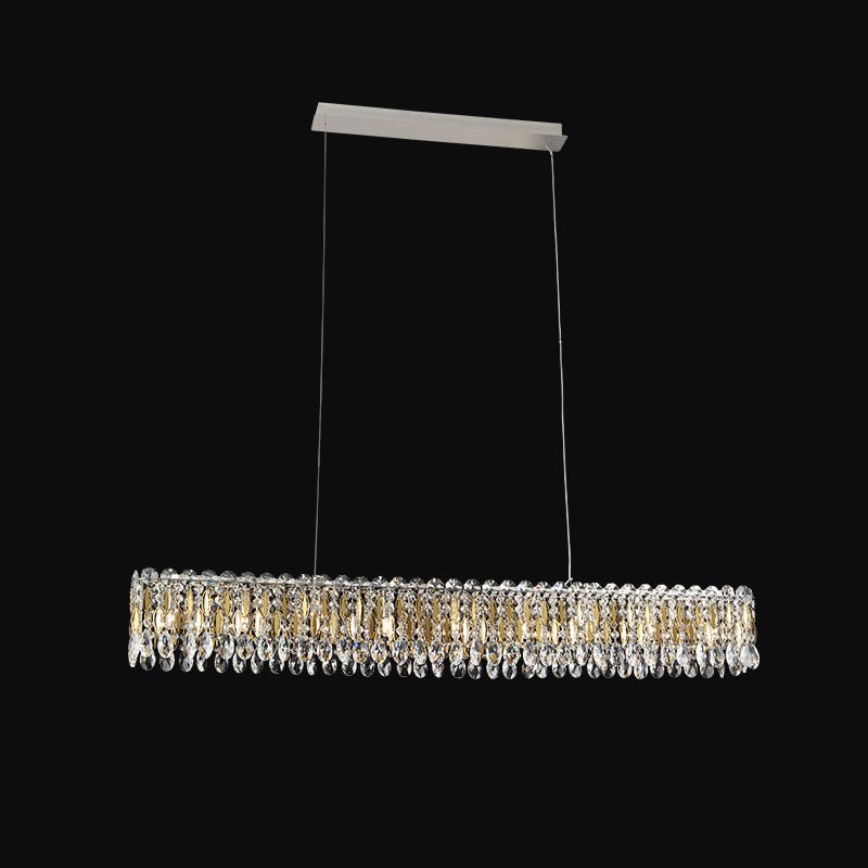 Light Luxury Crystal Beads Drum Collection Flush Mounted/Rectangle/Round Chandelier - Linear/L47.5"*W5"*H5.5"Chrome Finish+Gold Leavescasivra