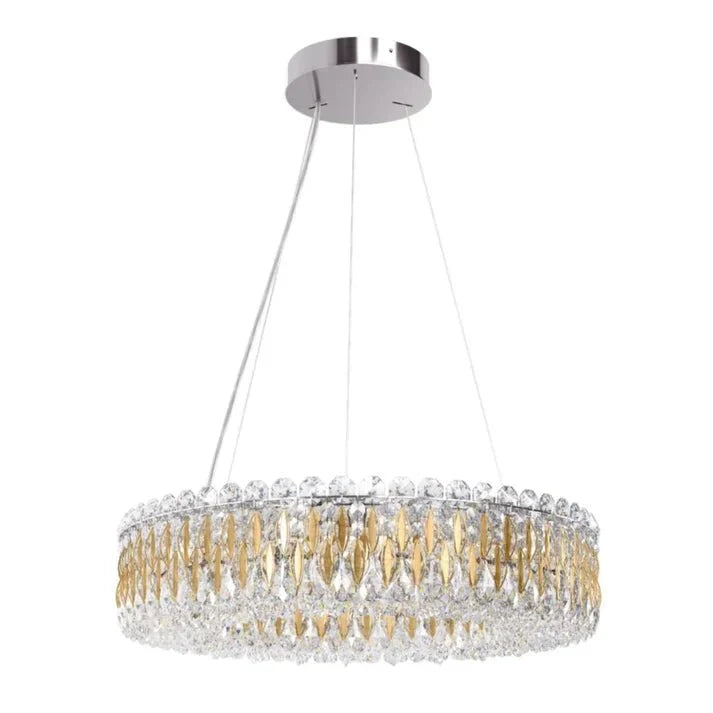 Light Luxury Crystal Beads Drum Collection Flush Mounted/Rectangle/Round Chandelier - Round/12 Lights/D23.6"*H6"Chrome Finish+Gold Leavescasivra