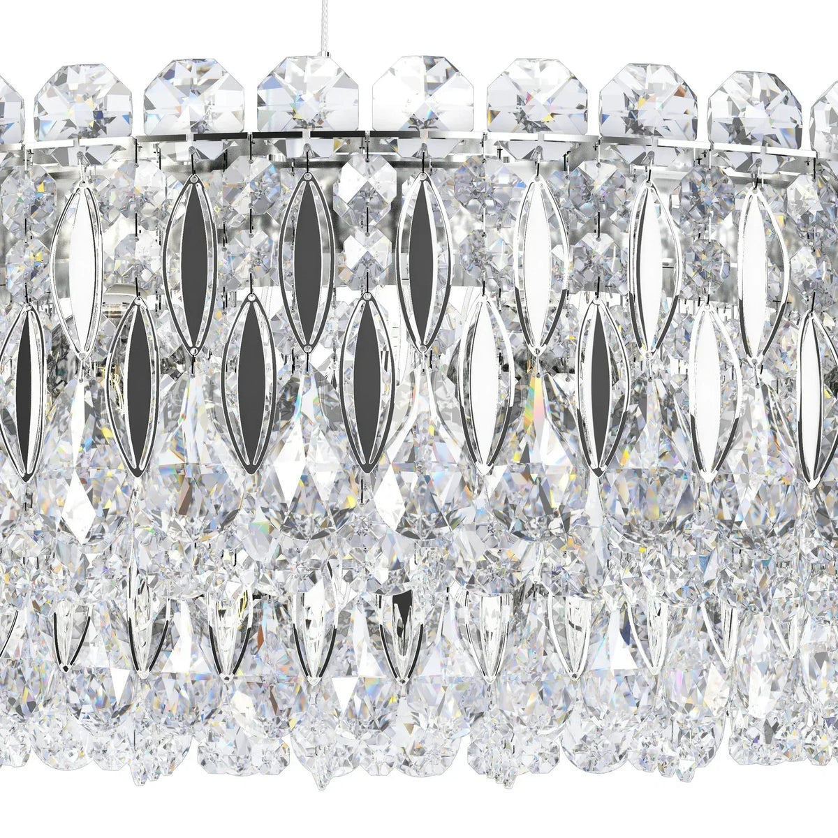 Light Luxury Crystal Beads Drum Collection Flush Mounted/Rectangle/Round Chandelier - Rectangle/13 Lights/L36.5"*W12"*H8"Chrome Finish+Stainless Steel Leavescasivra