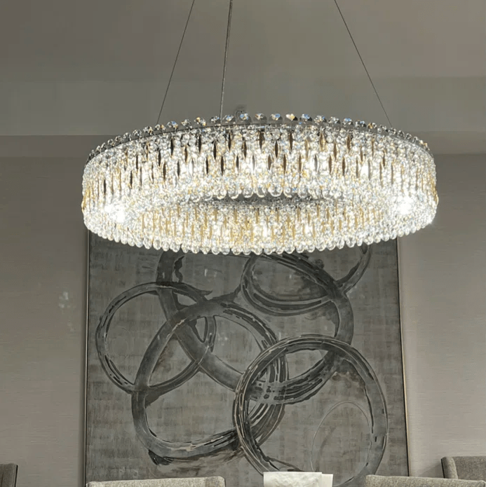Light Luxury Crystal Beads Drum Collection Flush Mounted/Rectangle/Round Chandelier - Flush Mount/Round/3 Lights/D15.5"*H6.5"/6kgChrome Finish+Stainless Steel Leavescasivra