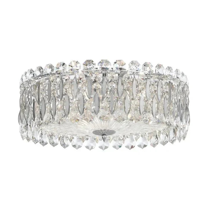 Light Luxury Crystal Beads Drum Collection Flush Mounted/Rectangle/Round Chandelier - Flush Mount/Round/3 Lights/D15.5"*H6.5"/6kgChrome Finish+Stainless Steel Leavescasivra