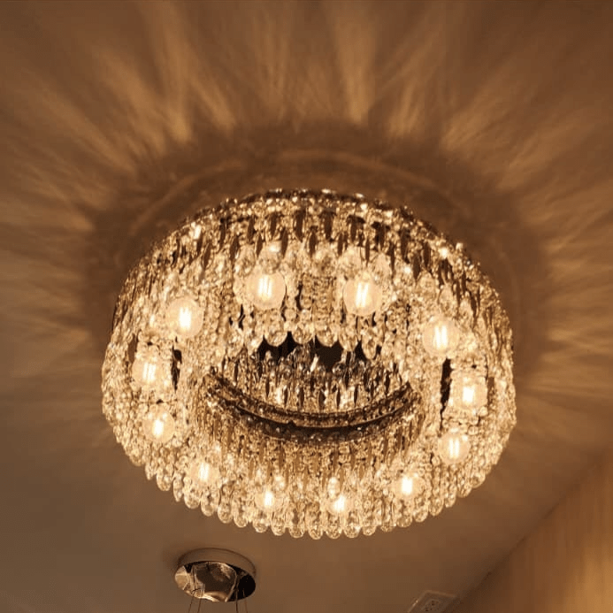 Light Luxury Crystal Beads Drum Collection Flush Mounted/Rectangle/Round Chandelier - Flush Mount/Round/D24"*H7.5"Chrome Finish+Stainless Steel Leavescasivra