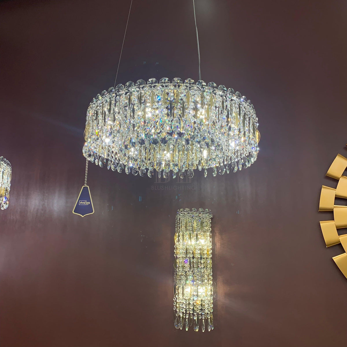 Light Luxury Crystal Beads Drum Collection Flush Mounted/Rectangle/Round Chandelier - Flush Mount/Round/3 Lights/D15.5"*H6.5"/6kgChrome Finish+Stainless Steel Leavescasivra