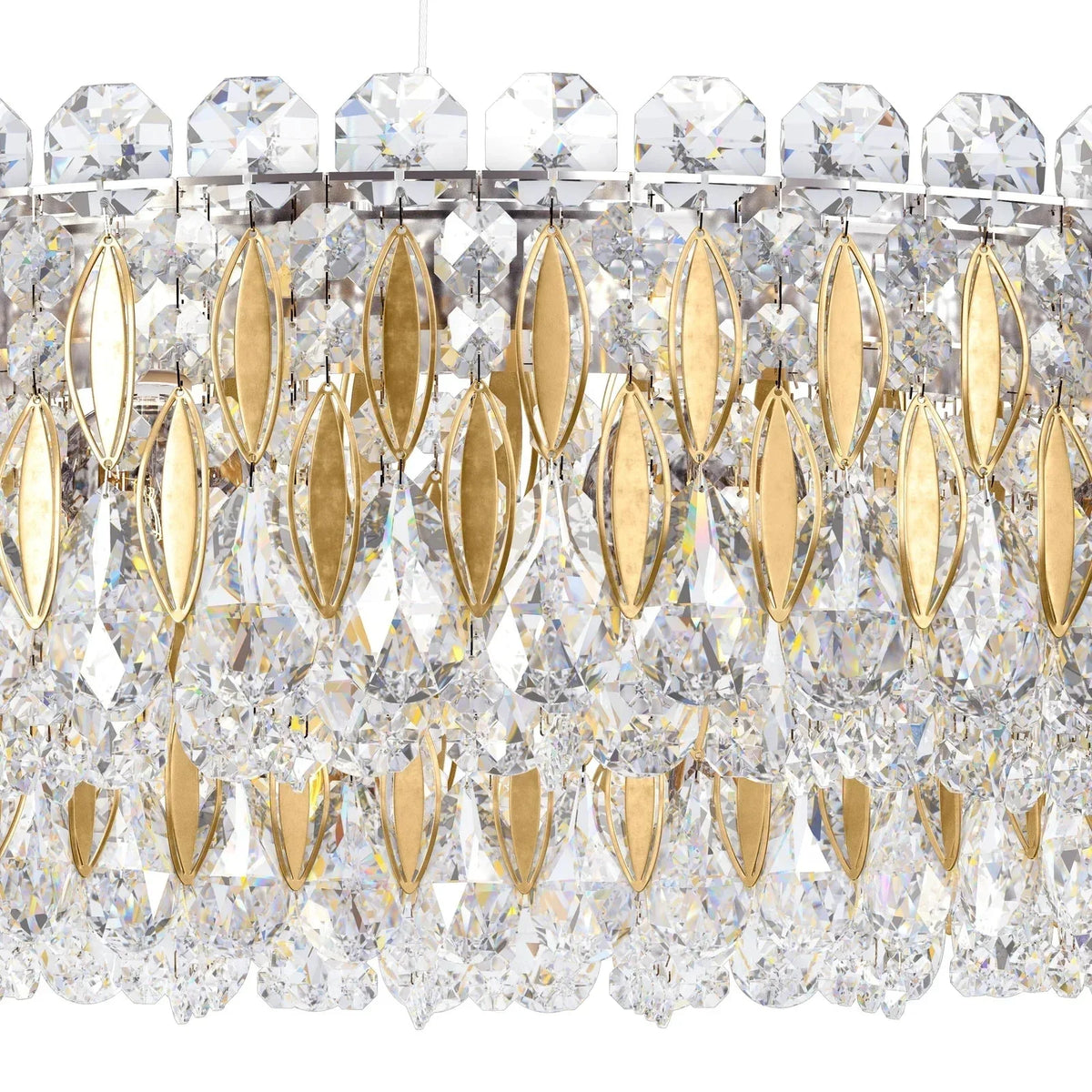 Light Luxury Crystal Beads Drum Collection Flush Mounted/Rectangle/Round Chandelier - Rectangle/13 Lights/L36.5"*W12"*H8"Chrome Finish+Stainless Steel Leavescasivra