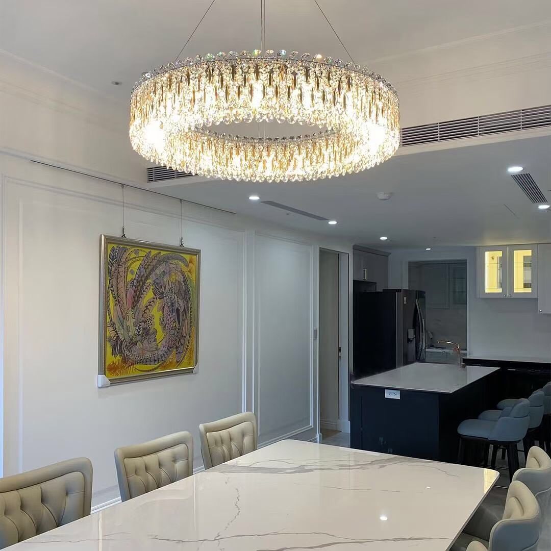 Light Luxury Crystal Beads Drum Collection Flush Mounted/Rectangle/Round Chandelier - Flush Mount/Round/3 Lights/D15.5"*H6.5"/6kgChrome Finish+Stainless Steel Leavescasivra