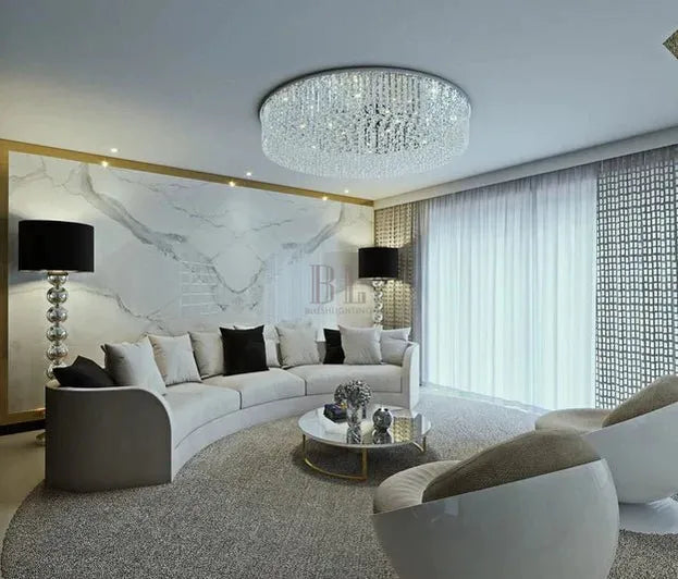 Light Luxury Round/Oval Flush Mount Crystal Chandelier - Oval: L31.5"*W15.8"*H11.8"Warm Lightcasivra